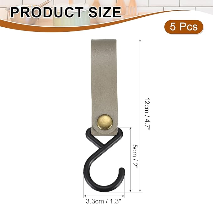 uxcell 5pcs PU Leather Hooks, Leather Straps - Image 2