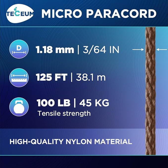 TECEUM Micro Paracord – 1.18 mm X 125 ft – Micro Utility Cord – Thin Braided - Image 2