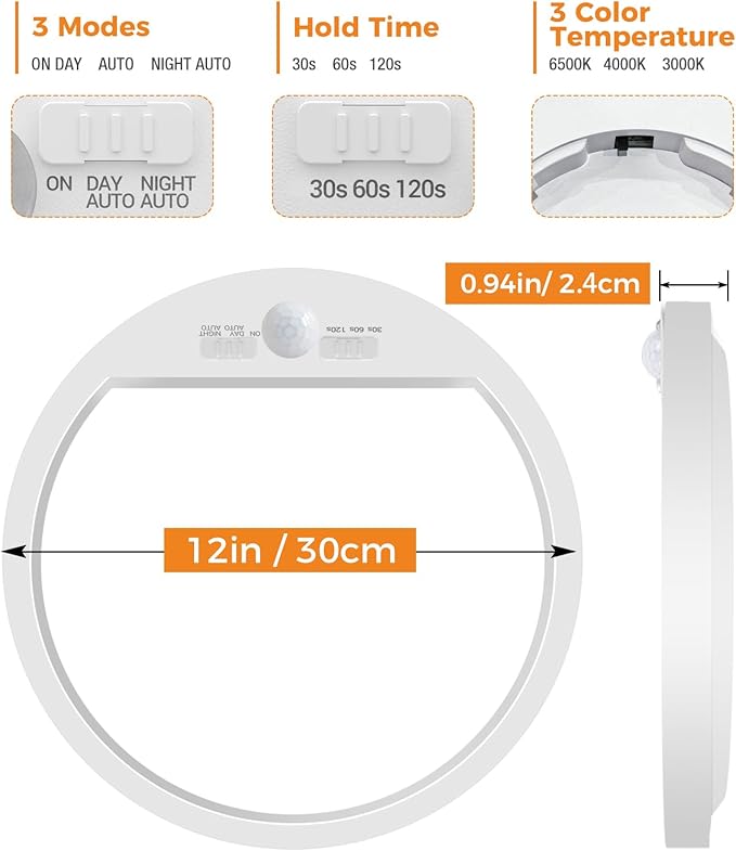 slochi 4Pack Motion Sensor Light Indoor Wired, 12 Inch 3000K/4000K/6500K Closet - Image 7