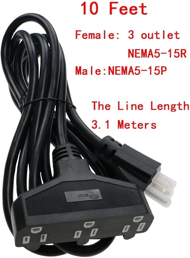 3 Outlet Extension Power Cord 105℃ Temperature Resistant Waterproof Cable 14AWG - Image 7