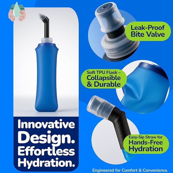 TPU Soft Flask 500ml with Straw & Cap, 2 Pack Collapsible Sports Water Bottles - Image 5