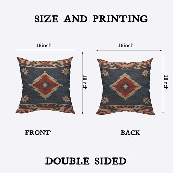 TKS MITLAN Southwest Diamond Blue Red Pillow Covers 18 x 18 Inch Indian Style - Image 2