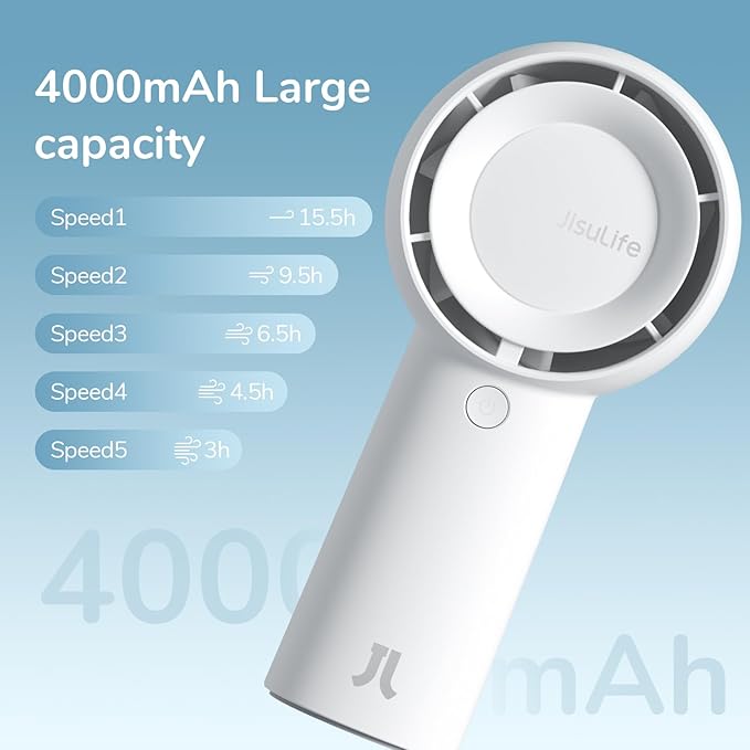 JISULIFE Portable Handheld Turbo Fan, 4000mAh USB Rechargeable Personal Battery - Image 2