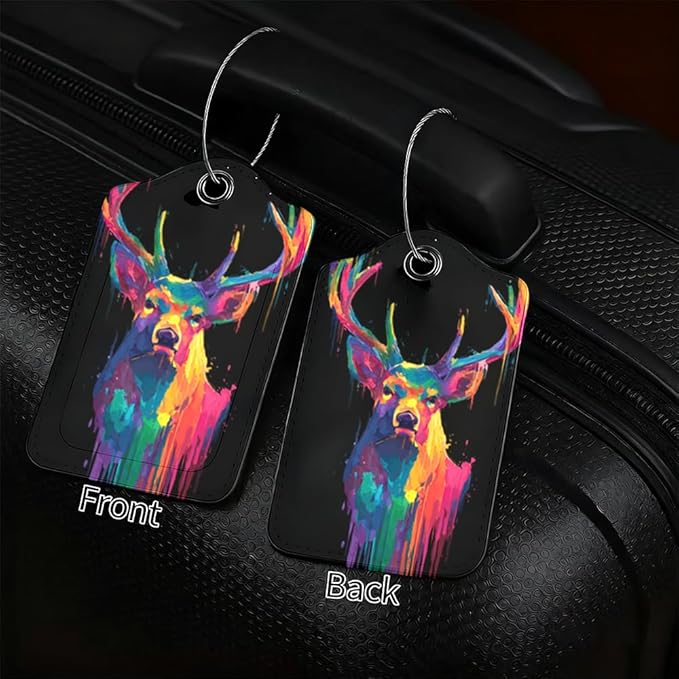 2Pcs Vibrant Deer Luggage Tags for Suitcases, 2.83x4.53 Artistic Animal ID - Image 2