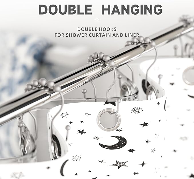 Shower Curtain Hooks Silver, Bathway Shower Curtain Rings Rust Proof, Shower - Image 5