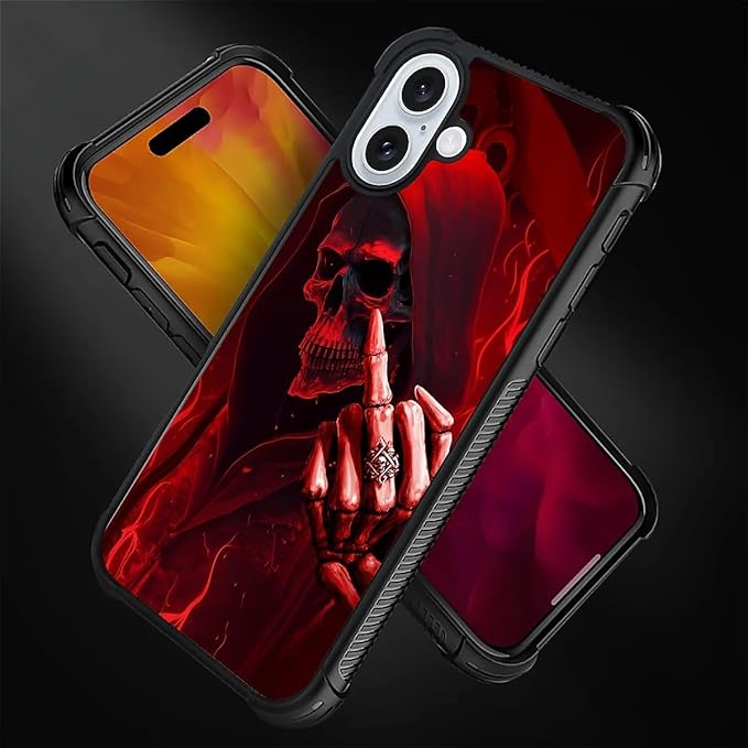 for iPhone 16 Case, Gestures Funny Skull Pattern Graphic Design Girl Boy Soft - Image 4