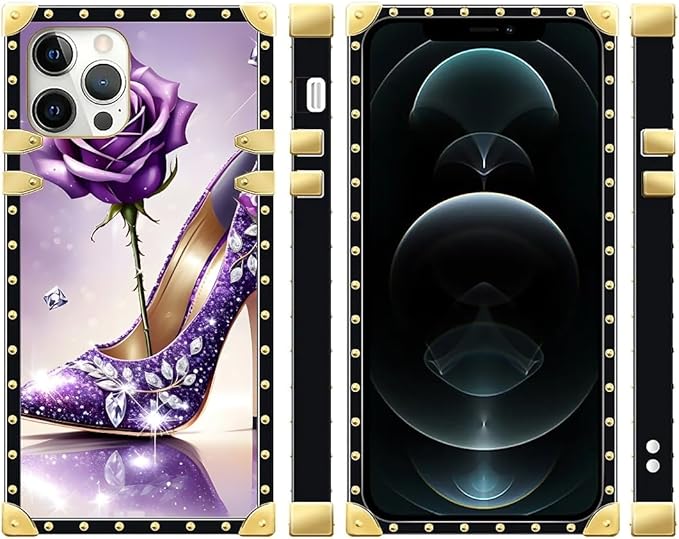 Compatible with iPhone 12 Pro Max Case, High Heeled Purple Diamond Rose Luxury - Image 2