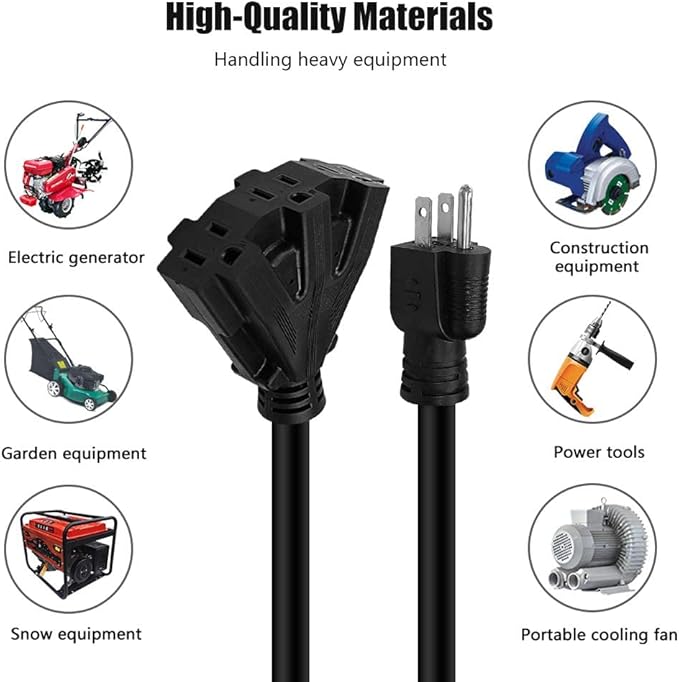 1 FT 12/3 Outdoor Extension Cord, Heavy Duty 3-Outlet SJTW Indoor/Outdoor - Image 7