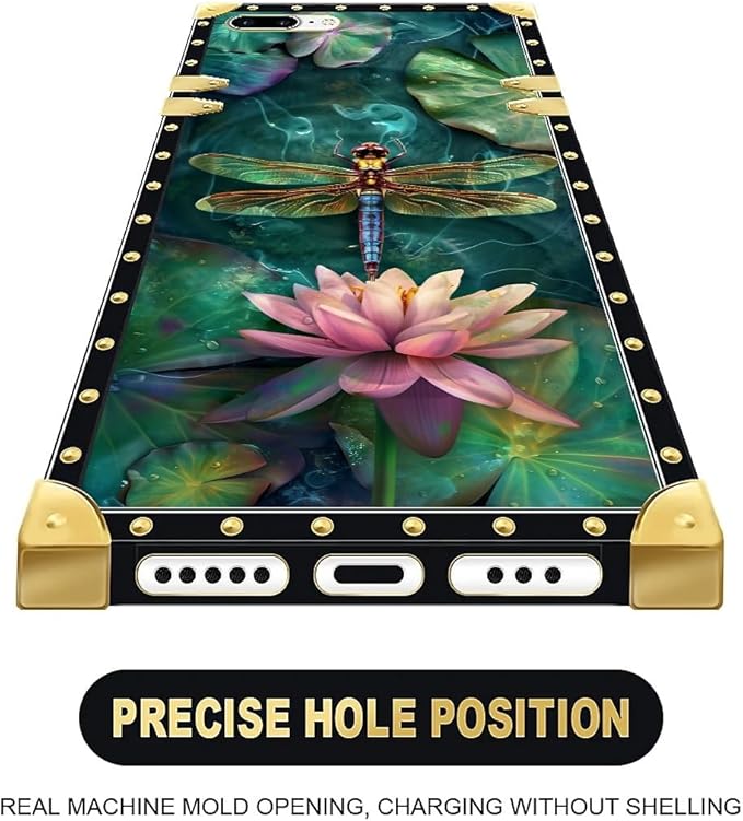 Compatible with iPhone 8 7 SE Case, Colourful Dragonfly Pink Lily Pads Luxury - Image 5