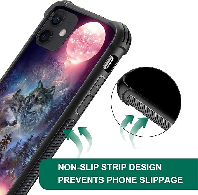 for iPhone 12/12 Pro Case, Star Two Wolfs Howling Pattern Graphic Design Girl - Image 5