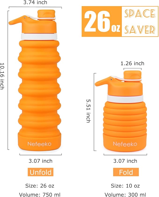 Nefeeko Collapsible Water Bottle, 26oz Silicone Foldable Water Bottles - Image 2