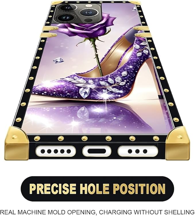 Compatible with iPhone 13 Pro Max Case, High Heeled Purple Diamond Rose Luxury - Image 5