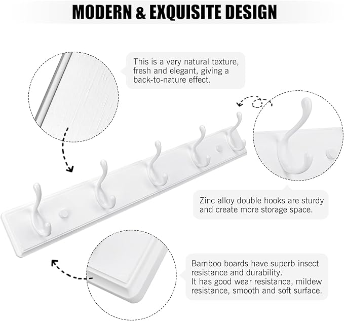 Badiano Wooden Coat Rack, Wall-Mounted Organizer - Image 4