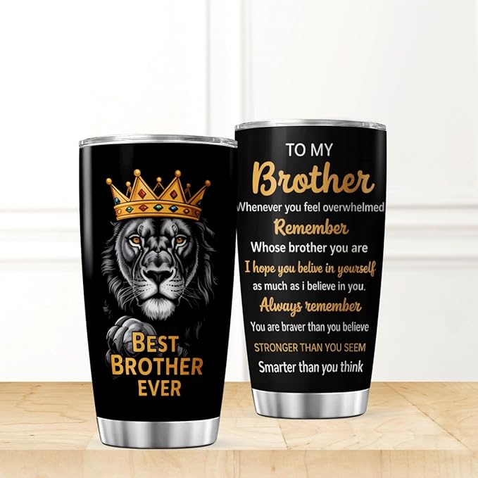CUBICER Best Brother Ever Lion Design Stainless Steel Tumbler 20 Oz - Image 2