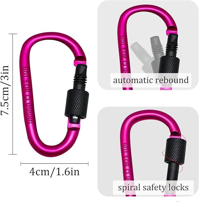 6 Pack Small Locking Carabiner, 3 Inch Aluminum D-Shape Snap Hook - Image 4