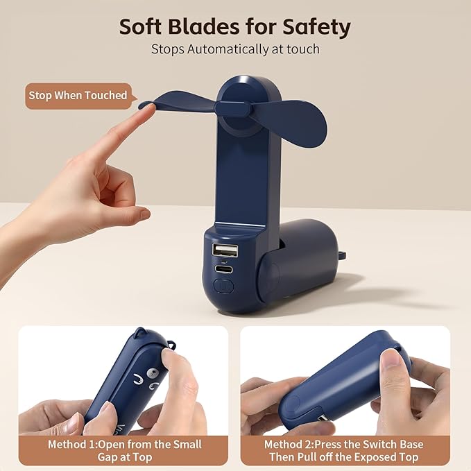 Mini Handheld Fan, USB Rechargeable 3 IN 1 Personal Cooler Fans - Image 5