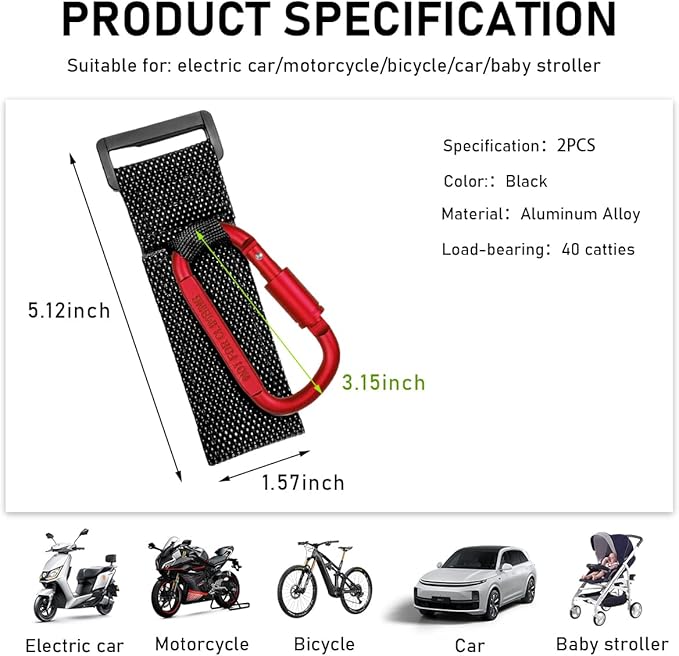KVAEY 2 Pack Multipurpose Hook for Hanging Helmet, Durable Carabiners, Roll Bar - Image 2