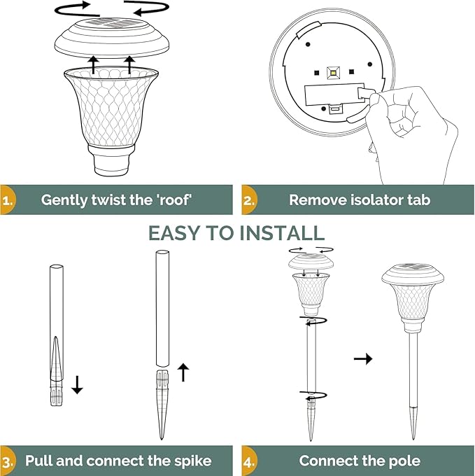 GIGALUMI 8 Pack Solar Pathway Lights, Solar Garden Lights Outdoor Warm White - Image 7