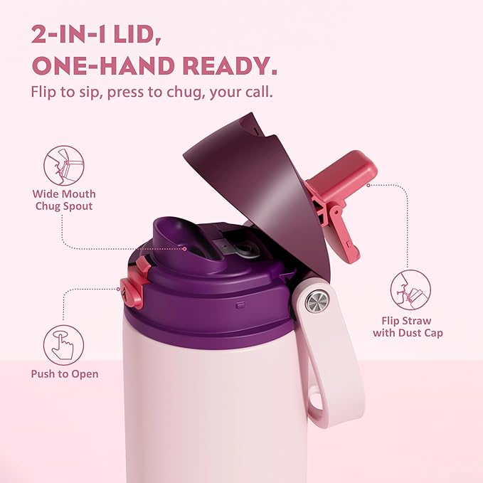 POWCAN 18 oz Stainless Steel Water Bottle: 2-in-1 Push-Button Spout & - Image 2