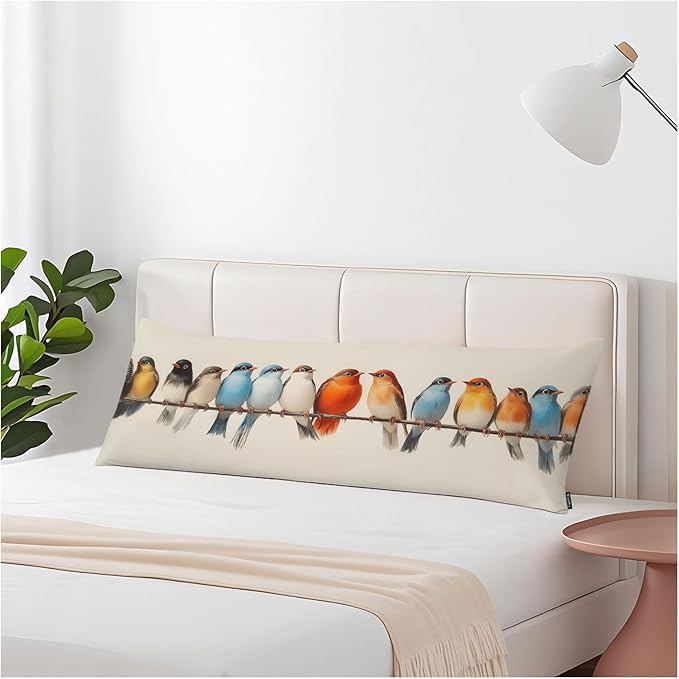 Body Pillow Covers Bird Body Pillowcase 20"X54", Vintage Birds Colorful Couch by Unknown