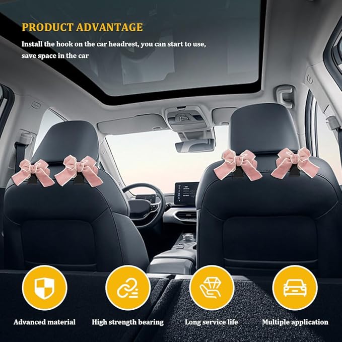 4PCS Car Hooks for Purses and Bags, Cute Bow Car Seat Headrest Hook, Car - Image 4
