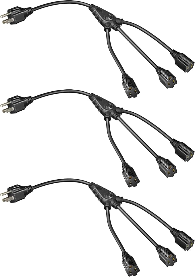 DEWENWILS Extension Cord Splitter 1 to 3, 18 Inch 16/3 Heavy Duty SJTW Wire by DEWENWILS