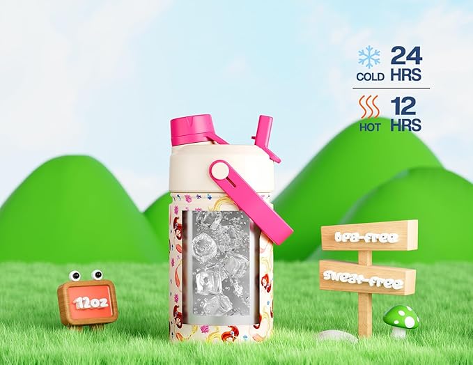POWCAN 2 Pack 12 oz Kids Insulated Water Bottle - Image 3