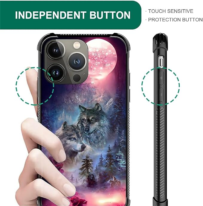 for iPhone 13 Pro Max Case, Star Two Wolfs Howling Pattern Graphic Design Girl - Image 4