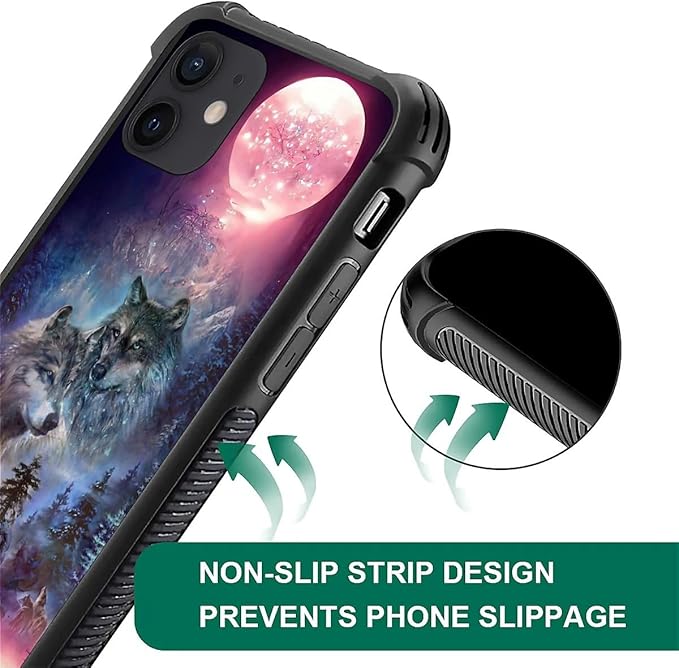 for iPhone 12 Mini Case, Star Two Wolfs Howling Pattern Graphic Design Girl Boy - Image 5