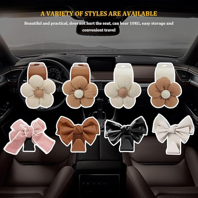 4PCS Car Hooks for Purses and Bags, Flower Car Headrest Hook, Car Purse Hook - Image 7