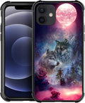 for iPhone 12/12 Pro Case, Star Two Wolfs Howling Pattern Graphic Design Girl by FKBRCL4U
