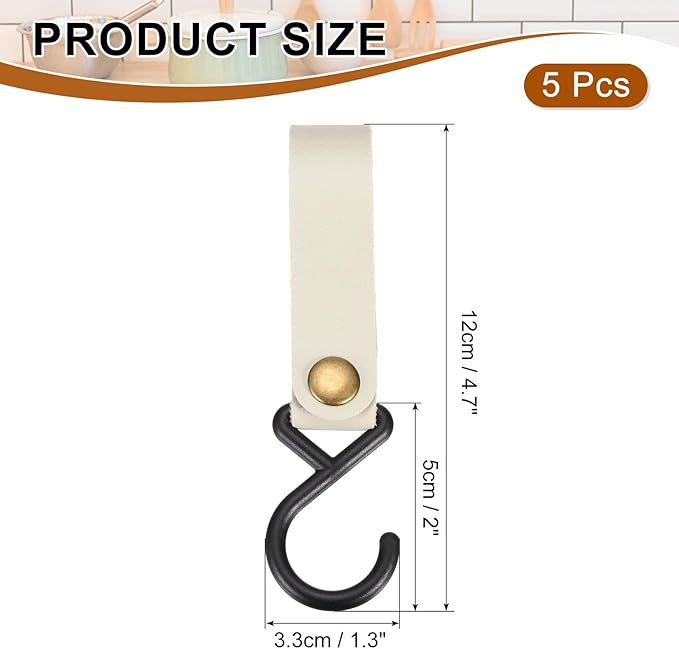 uxcell 5pcs PU Leather Hooks, S-Shape Hooks - Image 2