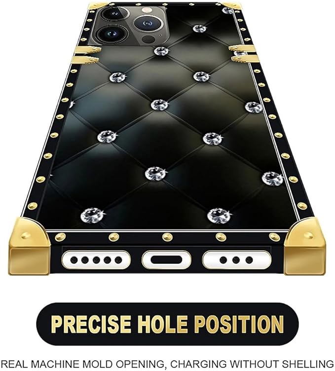 Compatible with iPhone 16 Pro Max Case, Shiny Black Sofa Crystal Luxury Golden - Image 5