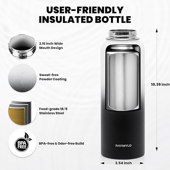 RAYMYLO Insulated Water Bottle 40 oz, Triple Wall Vacuum Stainless Steel - Image 5