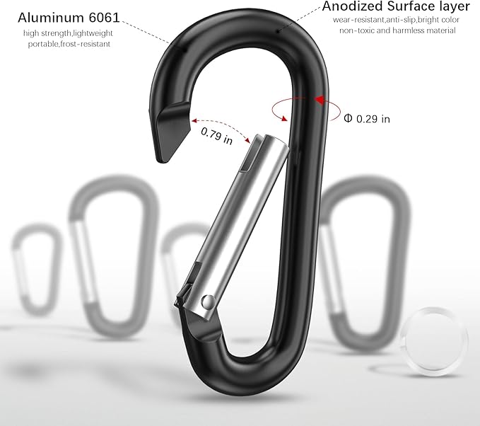 sprookber 3" Aluminum Carabiner D Ring, Caribeener Clips, Spring Snap Hook - Image 4