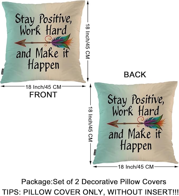 Swono Pillow Covers 18X18 Inch Set of 2 Life Quote, Throw Pillow Cases Stay - Image 6