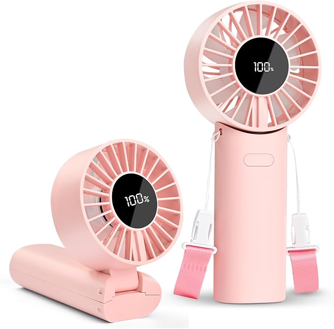 Foldable Handheld Fan, High-Speed Motor, LED Display, 10 Hours long-lasting by NEXHC