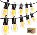 Outdoor Patio String Lights 100ft: S14 LED Shatterproof Bulbs 3 Modes Button by Vozuji