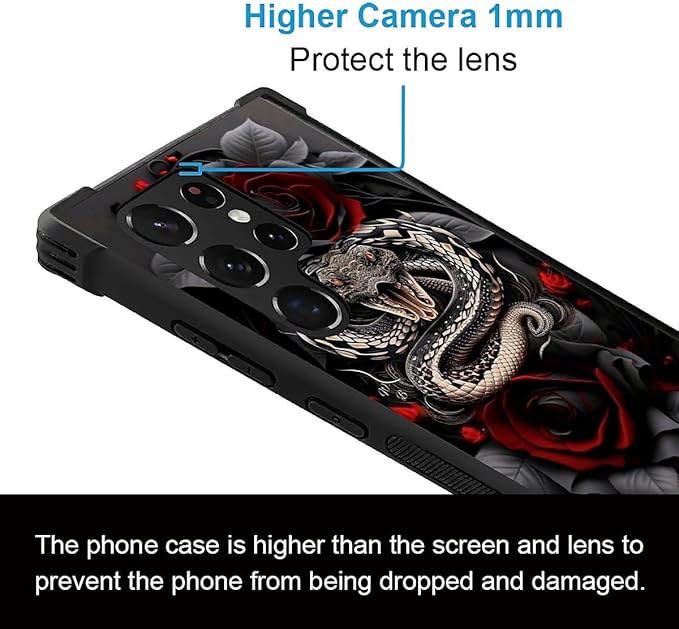 for Samsung Galaxy S22 Ultra Case, Entwined Rose Snake Pattern Graphic Design - Image 3