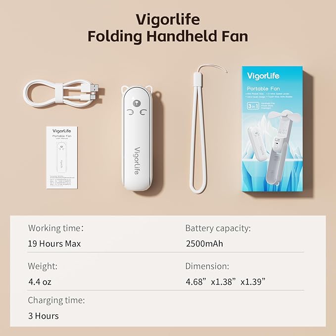 Mini Portable Handheld Fan, USB Rechargeable 3 IN 1 Personal Cooling Fans - Image 9