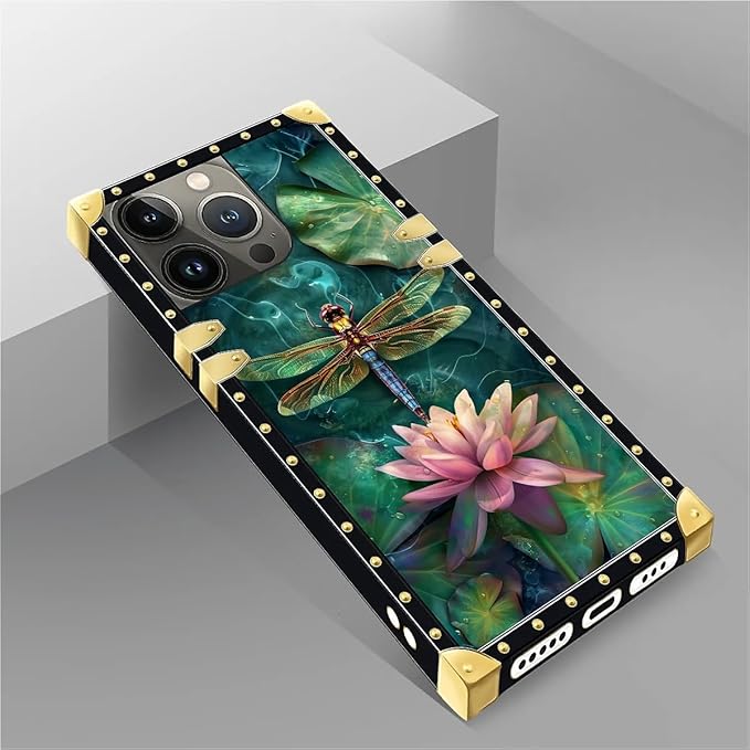 Compatible with iPhone 14 Pro Case, Colourful Dragonfly Pink Lily Pads Luxury - Image 5