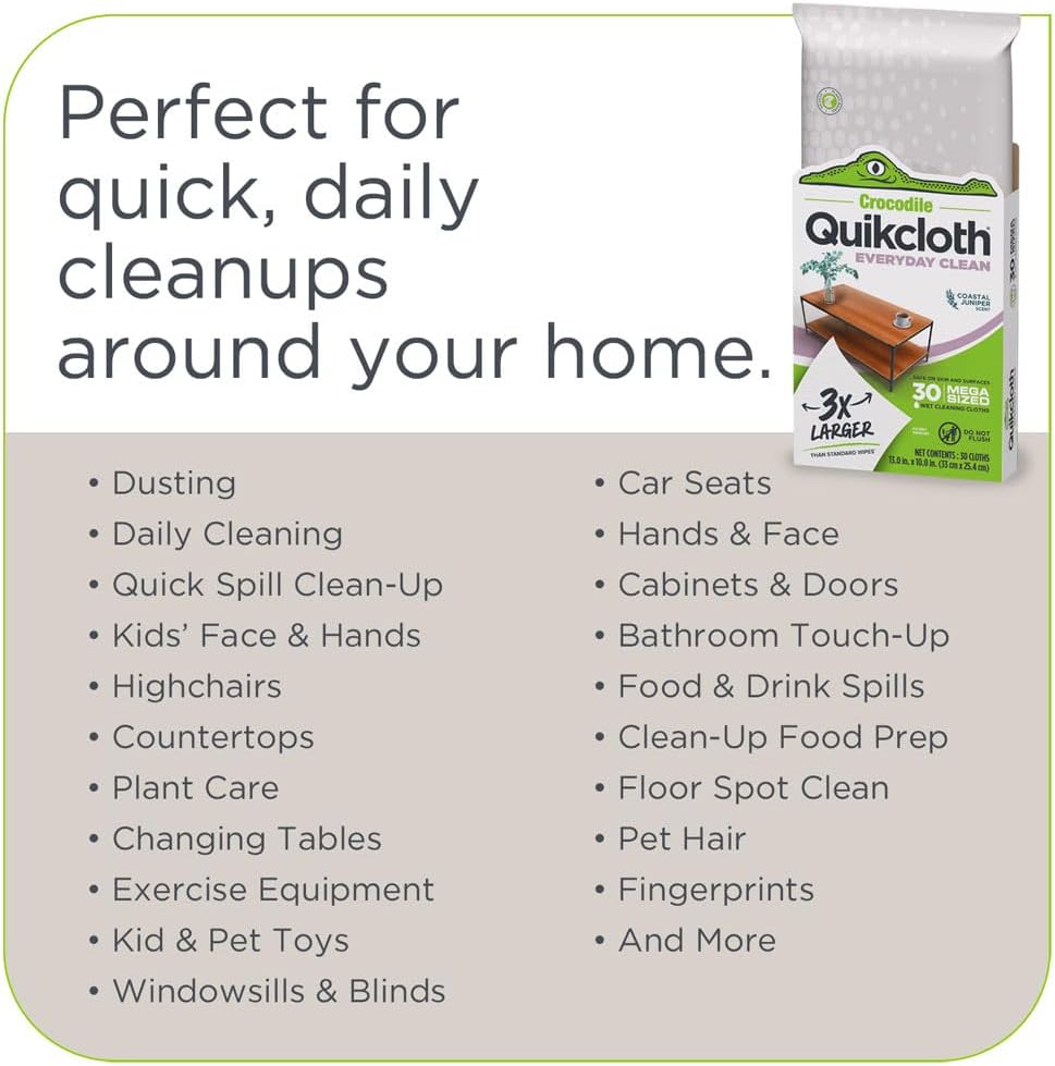 Quikcloth® Everyday Clean – Plant-Based, Gentle, Plastic-Free Cleaning Wipes for Home & Kitchen - Safe on Hands and Surfaces
