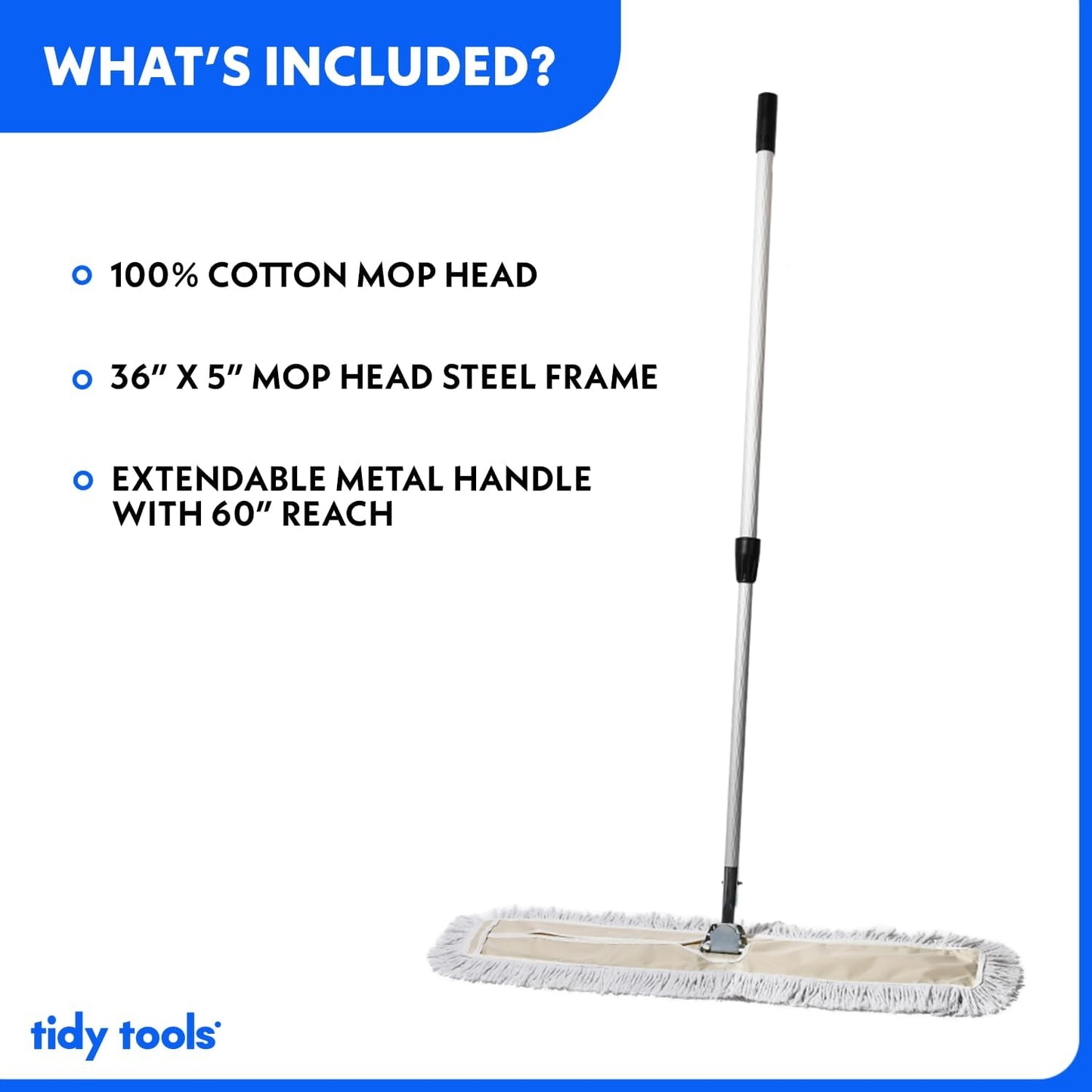 Commercial Dust Mop – 36 Inch Floor Sweeper for Hardwood, Reusable Cotton Mop Head, Extendable Handle, Dry Mop for Floor Cleaning & Janitorial Supplies
