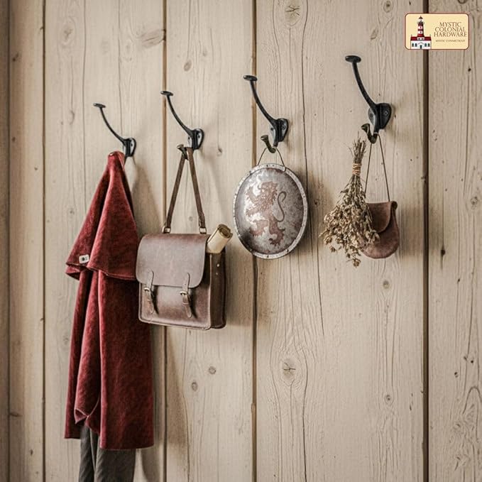 "Mystic Colonial Medieval Cast Iron Wall Hooks � Set of 2 Heavy Duty Dual Hooks - Image 6