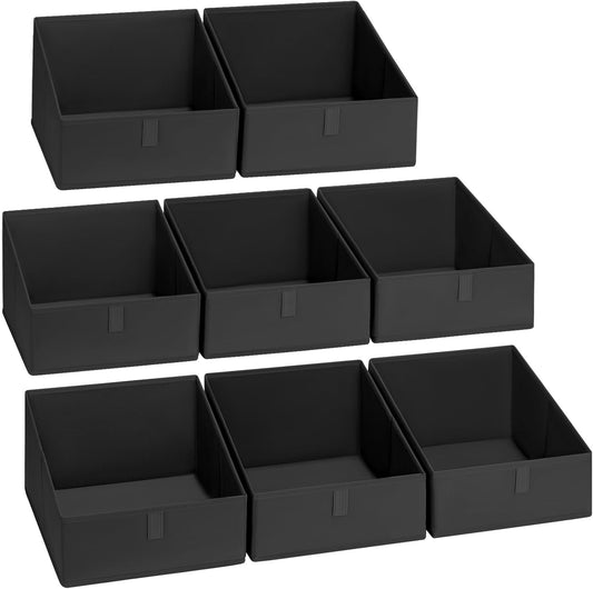 DIMJ Closet Storage Bins 8 Pack - Fabric Trapezoid Closet Organizer Bin, Foldable Storage Baskets for Shelves, Closet Shelf Organizer, Clothing Storage Box for Toys, Books, Towel, Clothes, Black