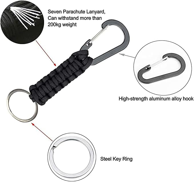 BRAVESHINE Paracord Keychain Carabiner Clip, D Ring Lanyard Hanger Stroller Hook - Image 3