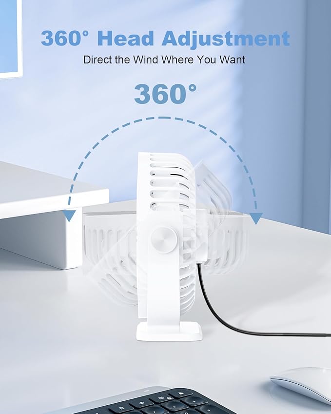 TriPole Desk Fan USB Powered Mini Portable Fan, 3 Speeds Adjustable Strong - Image 5