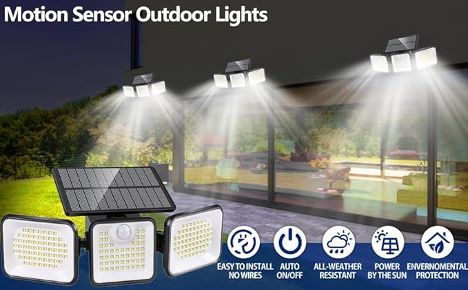 2 Pack 180 LED Solar Flood Light Outdoor, Motion Sensor Outdoor Lights - Image 7