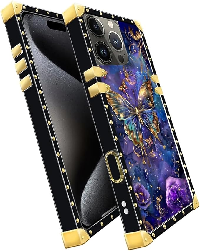 Compatible with iPhone 16 Pro Case, Glistening Golden Butterfly Vibrant Purple - Image 3