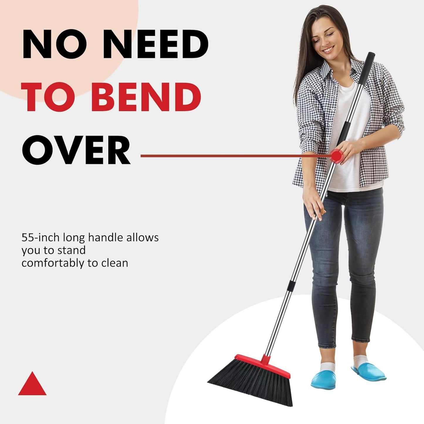 Heavy Duty Broom, 55 Inch Long Handle Outdoor Large Angle Brooms, Commercial Broom for Sweeping Indoor, for Home Garage Kitchen Office Courtyard Lobby Patio Lawn Concrete